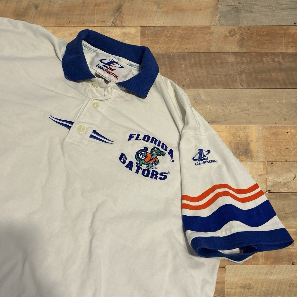 Vintage 80s Logo Athletic White Blue Florida Gators Polo Shirt XL - Picture 2 of 4